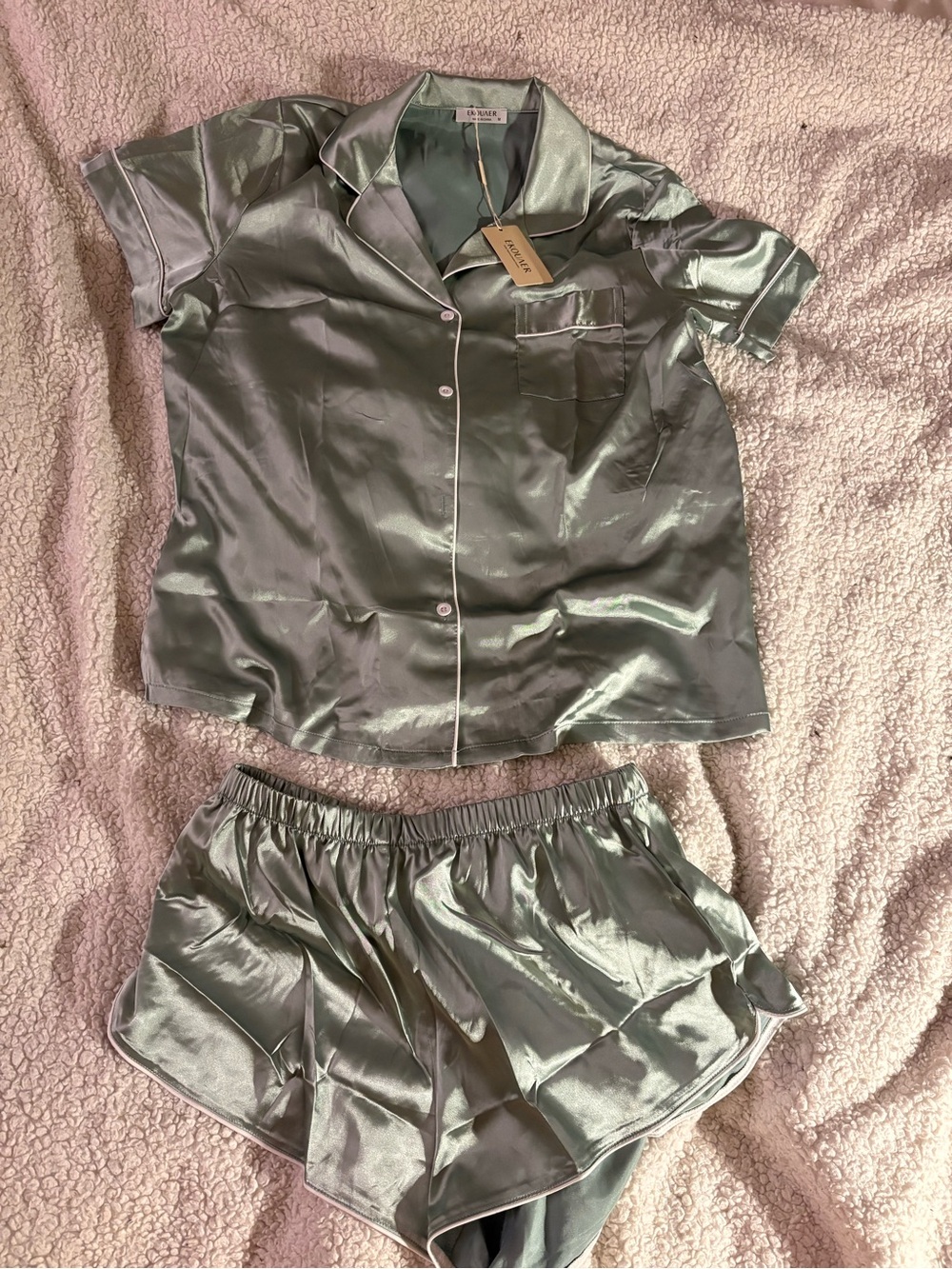 Satin Short Sleeve Pajama Set - Sage Green